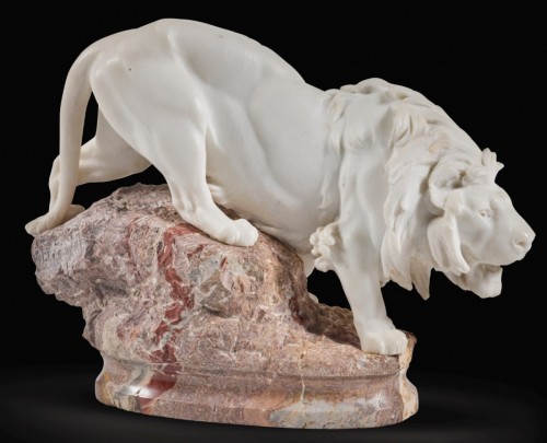 Sculpture Sculpture en Marbre - Lion - Prosper Lecourtier (1851 - 1924)