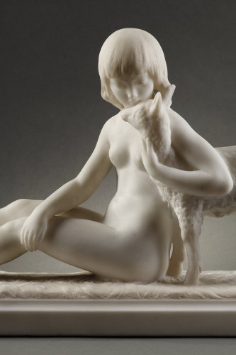 Enfant et Agneau - Albert Patrisse (1892-1964) - Sculpture Style Art Déco