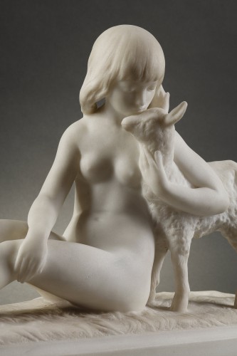 Sculpture Sculpture en Marbre - Enfant et Agneau - Albert Patrisse (1892-1964)