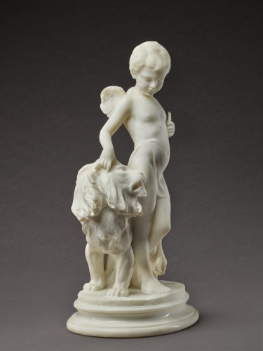 Sculpture Sculpture en Marbre - "Cupidon et le Lion" par Pittaluga
