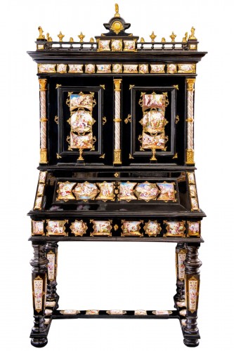 Viennese gilt-metal and enamel-mounted ebonized Secretaire-Cabinet -Herman Boehm