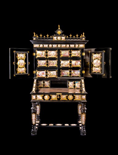 Viennese gilt-metal and enamel-mounted ebonized Secretaire-Cabinet -Herman Boehm - Furniture Style Napoléon III