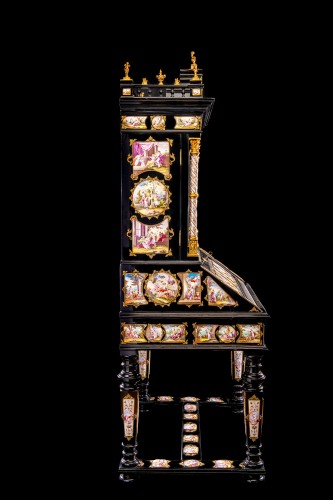 Furniture  - Viennese gilt-metal and enamel-mounted ebonized Secretaire-Cabinet -Herman Boehm