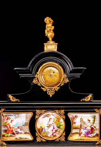 19th century - Viennese gilt-metal and enamel-mounted ebonized Secretaire-Cabinet -Herman Boehm