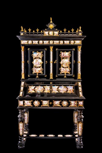 Antiquités - Viennese gilt-metal and enamel-mounted ebonized Secretaire-Cabinet -Herman Boehm