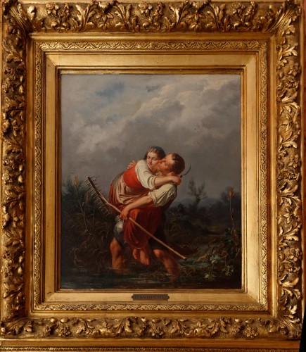 Homme portant une femme jusqu'à l'autre rive - David Col (1822 - 1900)