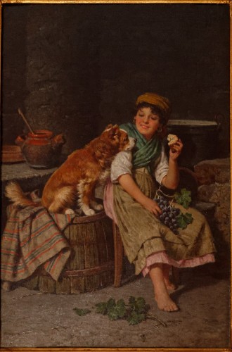 The Woman and the Dog - Frederico Mazzotta (1839 - 1897)