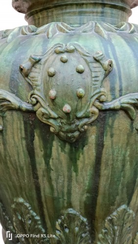 Pair of large terracotta jars painted in ramin green. Late 18th early 19th  - 