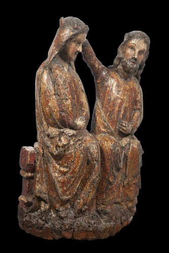 Groupe en bois polychrome et doré représentant le Couronnement de la Vierge Cologne, - Sculpture Style Moyen Âge