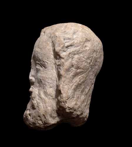 Stone Head of an Apostle, 13th Century — Île-de-France - Sculpture Style Middle age