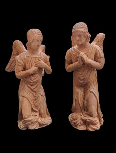 Sculpture Sculpture en Terre cuite - Paire d'anges en terre cuite