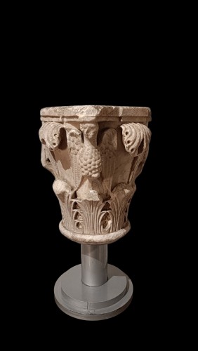Paire de chapiteaux en marbre, Italie XIIe - XIIIe siècle - Sculpture Style Moyen Âge