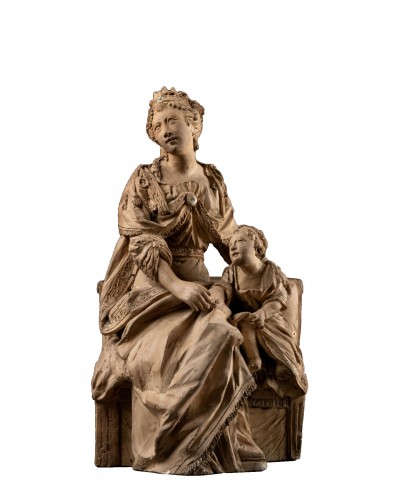 Princess with her daughter, terracotta, 18th French school