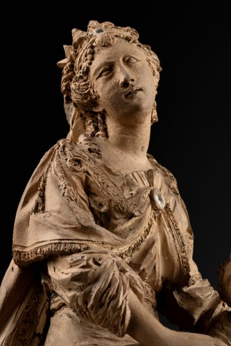 Princess with her daughter, terracotta, 18th French school - Sculpture Style Louis XVI