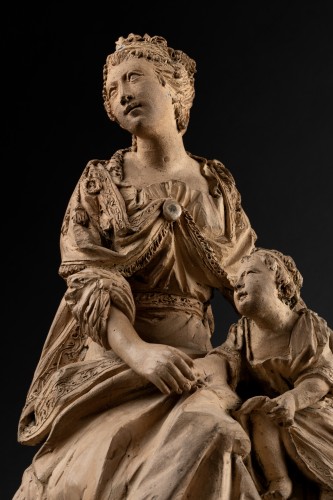 Sculpture Sculpture en Terre cuite - Princesse avec sa fille, terre cuite, fin du 18e siècle