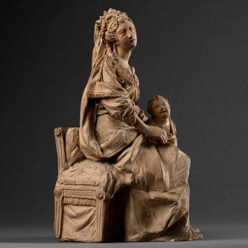 Princess with her daughter, terracotta, 18th French school - Louis XVI