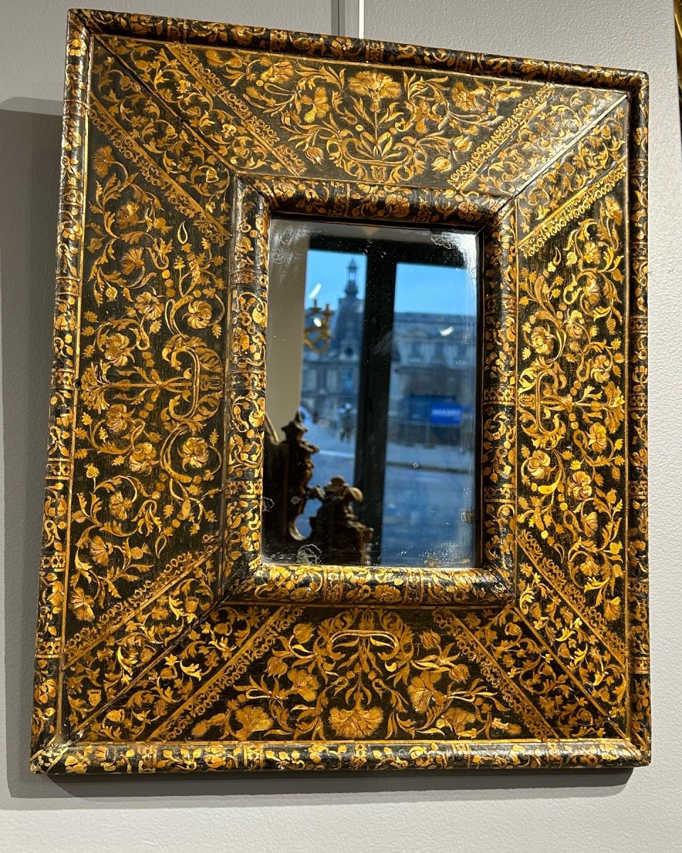 Mirror in lacquer and straw marquetry, Louis XIV period. - Ref.100911