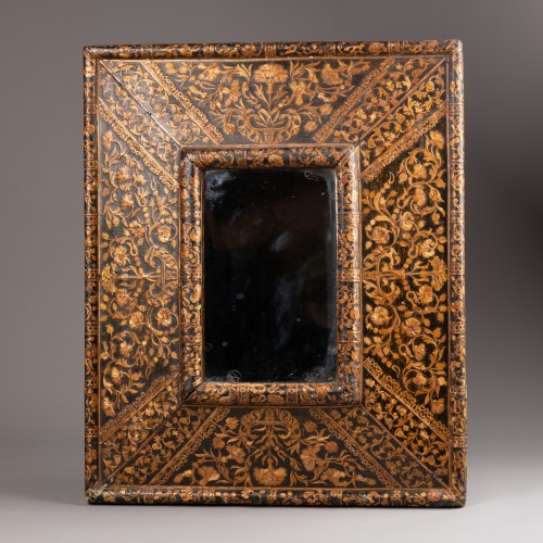 17th century - Mirror in lacquer and straw marquetry, Louis XIV period.