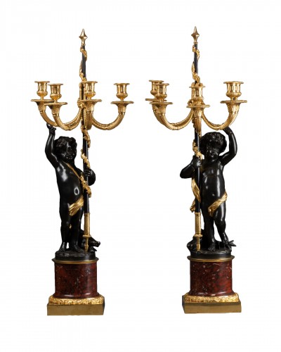 Paire de candélabres à décor cynégétique, Paris vers 1790