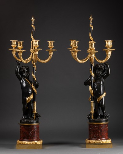 Pair of candelabra with hunting decoration, Paris circa 1790 - Directoire