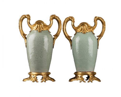 Pairs of celadon porcelain vases, Paris around 1760
