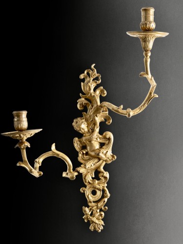  Pair of sconces with cherubs, Paris, around 1720 - Lighting Style Louis XV