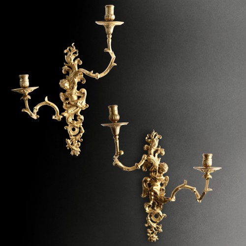 18th century -  Pair of sconces with cherubs, Paris, around 1720