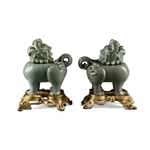 Pair of Quilin celadon incense burner