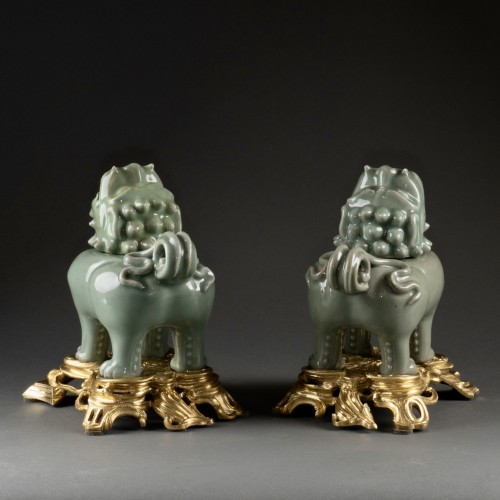 Porcelain & Faience  - Pair of Quilin celadon incense burner