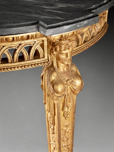 Mobilier Console - Console en bois doré aux cariatides, Paris époque Louis XVI vers 1790