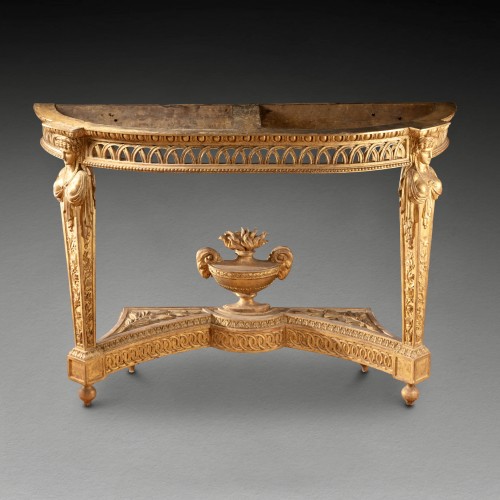 Antiquités - Console en bois doré aux cariatides, Paris époque Louis XVI vers 1790