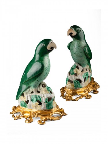 Pair of bronze-mounted cookie parrots, China 18th century
