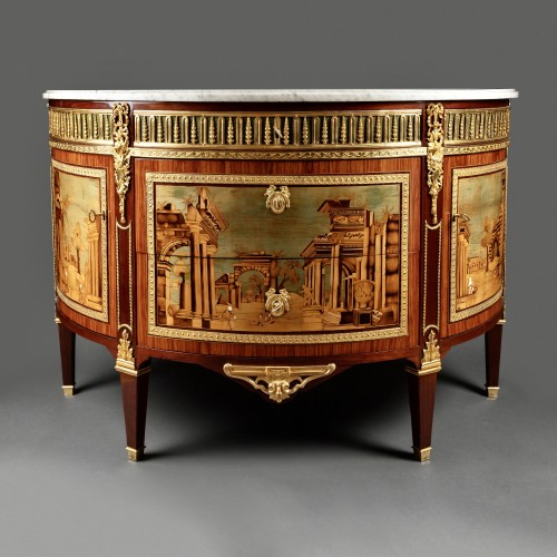 Furniture  - Commode with ruins marquetery by A.L Gilbert, Paris circa 1780