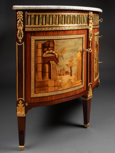 18th century - Commode with ruins marquetery by A.L Gilbert, Paris circa 1780