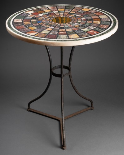 Furniture  - Steel pedestal table with hard stone top, Rome circa 1820