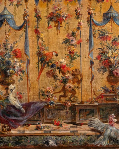 Tableaux et dessins Tableaux XVIIIe siècle - Étude préparatoire pour un paravent, 18e siècle