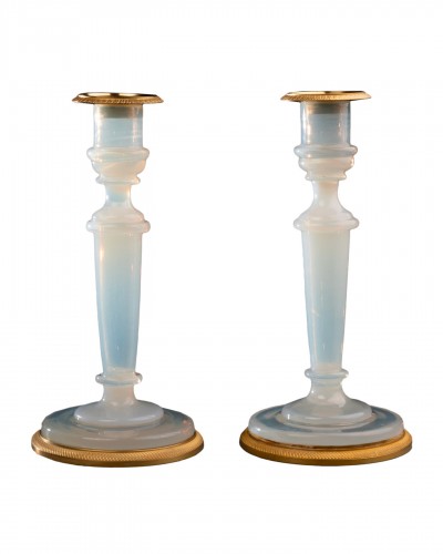 Pair of opaline candlesticks, Manufacture du Creusot circa 1820