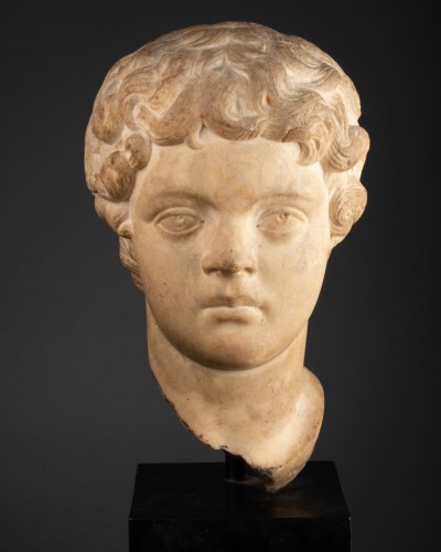Caracalla enfant, tête en marbre - Italie époque Renaissance - Franck Baptiste Paris