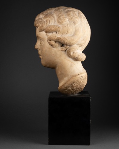 Antiquités - Caracalla enfant, tête en marbre - Italie époque Renaissance