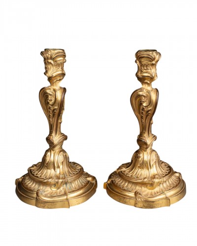Pair of bronze candlesticks by Meissonnier, Paris circa 1740