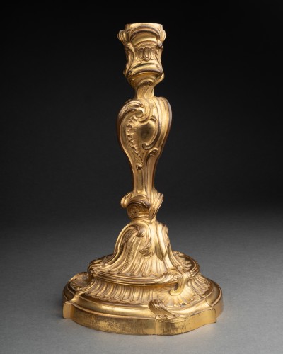 Antiquités - Pair of bronze candlesticks by Meissonnier, Paris circa 1740