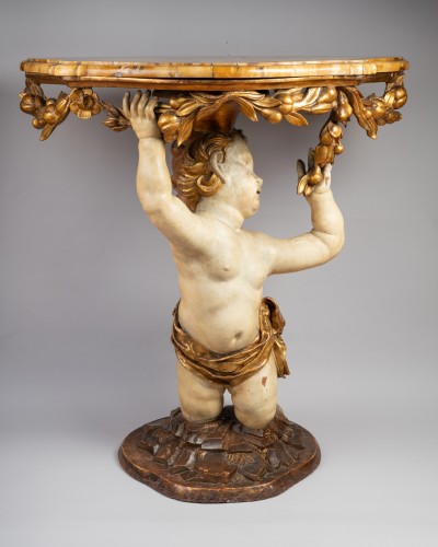 18th century - Pair of consoles with putti, Rome circa 1750