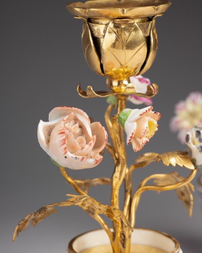 Pair of Sèvres porcelain egg cups mounted as candlesticks - 