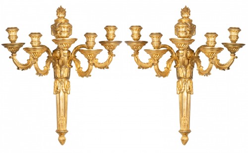 Pair of five-armed sconces after J.L. Prieur, Paris circa 1770