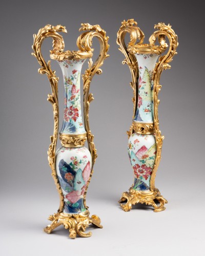 Louis XV - Pair of double bronze-mounted vases, Paris circa 1760