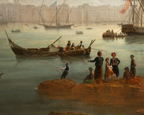Paintings & Drawings  - View of the Port of Marseille by Jean-Etienne Constant (1777-1833)