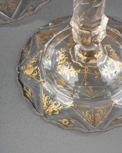 Paire de flambeaux en cristal taillé et doré, vers 1820 - Restauration - Charles X
