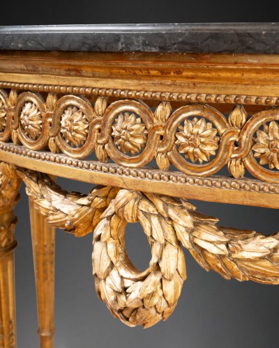 Mobilier Console - Console demi-lune en bois doré, Provence époque Louis XVI