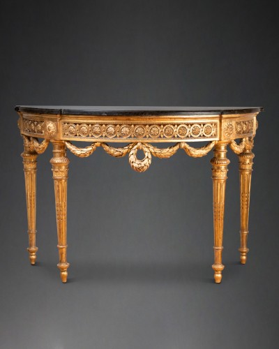 Louis XVI - Console demi-lune en bois doré, Provence époque Louis XVI