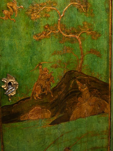 Furniture  - Pair of corner cabinets in green Martin varnish, Paris, Louis XV period